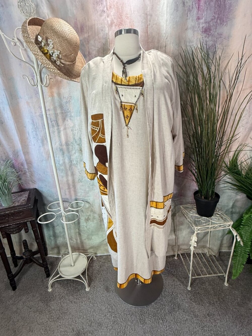 📌Freestyle Two-Piece Linen-Cotton Sleeveless Dress & Matching Coat - Picture 9 of 15